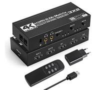 Tendak HDMI Matrix 3x2, 4K @ 60Hz HDMI Switch Matrix 3 in 2 Out Switch + Optical Spdif & 3.5 mm Stereo Audio Extractor Splitter Supports HDCP 2.2 HDR 3D with IR Remote Control
