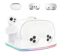 Tendak VR Headset Charging Dock for Meta Quest 3S/Quest 3/Quest 2, VR Charging Stand with RGB Light, Type C Cable and Controller Storage, VR Headset Controller Accessories