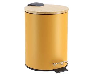 Tendance Pedal Bin 2.5L Mustard Yellow Metal with Bamboo Lid