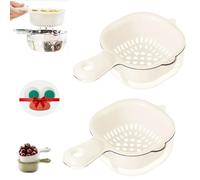 Tendency Draining Basket, 2pcs Kitchen Dual-Layer Draining Basket with Handle, 2 in 1 Fruit Colander Draining Baskets, Kitchen Sink Colander for Fruits Vegetables (White)