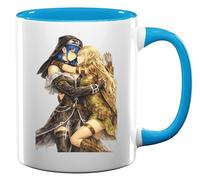 Tender Embrace Between Two Warriors Ceramic Tea Coffee Mug Light Blue