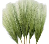 TENDER EPOCH 6 PCS Faux Pampas Grass Arrangement - 18"/45cm Artificial Fluffy Pompous Grass Stems for Boho Chic Home and Wedding Decor (Sage Green Gradient)