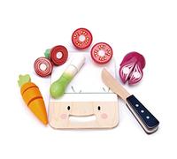 Tender Leaf Role Games: Mini Chef Chopping Board 16.5x20x4.5cm, with Cutting Board, Knife, Carrot (3 Parts), Beetroot (2 Parts), Tomato (2 Parts), Wood, 13.3x6x22.5cm, 3+