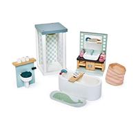 Tender Leaf Toys Dolls House Bathroom Furniture - Wooden Bathroom Suite with Bath, Shower, Toilet and Sink Unit for Dolls 10-12cm Tall