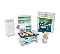 Tender Leaf Toys Dolls House Kitchen Furniture - Wooden Kitchen Furniture with Aga, Sink Unit, Fridge and Island Unit for Dolls 10-12cm Tall