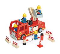 Tender Leaf Toys Fire Engine - Red Wooden Fire Tender with Wooden Figures and Accessories For Children