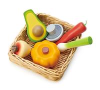 Tender Leaf Toys Veggie Basket - Play Food in a Wicker Basket Perfect For Children Shopping Day Roleplay and Pretend Play