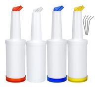 TenderBar Reusable Juice Pourer Bottles - 4-Pack Bar Pourers and 4 Stainless Steel Straws Leakproof Pour Spout Bottle BPA-Free Container, Liquor Dispenser Set Modern Bartender Supplies