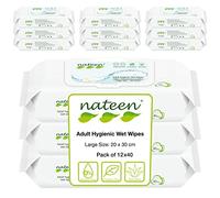 Tendercare Nateen - Wet Wipes - 12 Pack of 40 Wipes - Adult Hygienic Wet Wipes - Thick Soft Wipes - Purified Water & Aloe Vera - Hypoallergenic & Alcohol Free - Non-Flushable