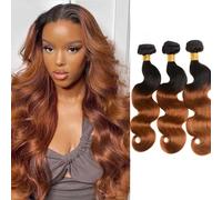 Tendersse Ombre Human Hair Bundles Body Wave 1B/30 Brazilian Human Hair Two Tone Dark Roots 3 Bundles (12, 14, 16)