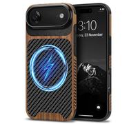 TENDLIN Magnetic Case Compatible with iPhone Air Case Wood Grain with Carbon Fiber Texture Design Leather Hybrid Slim Cover (Compatible with MagSafe) Black