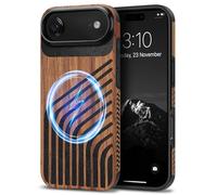 TENDLIN Magnetic Case Compatible with iPhone Air Case Wood Grain with Carbon Fiber Texture Design Leather Hybrid Slim Cover (Compatible with MagSafe) Hairline