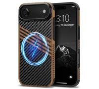 TENDLIN Magnetic Case Compatible with iPhone Air Case Wood Grain with Carbon Fiber Texture Design Leather Hybrid Slim Cover (Compatible with MagSafe) Three Stripe