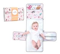 TENDS Portable Baby Changing Pad XL-Waterproof Folding Changing Pad Ideal as Gift for Newborn-The Diaper Changing Pad is a Detachable Bag with 6 Pockets as a Toiletry Bag for Baby Items, Pink