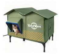 TENDWARE Heated Cat House for Outside Outdoor Cat House with Elevated Base Cat-Attracting Eave Design Feral Stray Shelter Weatherproof in Winter Garage Yard Porch Size L