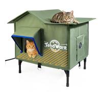 TENDWARE Heated Cat House for Outside, Weatherproof Outdoor Cat Shelter with Heated Cat Pad, Size M, Green