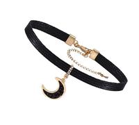 TENDYCOCO 2 Pcs Moon Choker Necklace Adjustable Choker Classic Collar Pearl Necklaces for Women Gold Necklaces Black Lace Trim Black Pendant Necklace Fashion Zircon