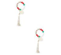 TENDYCOCO 2 Pcs Tassel Fur Ball Bracelet Car Pendant Keychain for Car Keys Bag Hanging Pendant Key Holder for Car Charm Bracelets Beaded Bangle Chains Girl Bracelets Pocket White