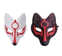 TENDYCOCO 2-Piece Fox Japanese Kitsune Mask - Animal Cosplay Mask for Adults - Unisex - Party Accessory