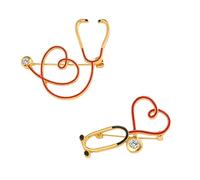 TENDYCOCO 2pcs Heart Stethoscope Brooch Rhinestone Alloy Medical Pins for Nurses and Doctors Creative Costume Accessories