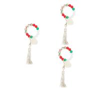 TENDYCOCO 3 Pcs Tassel Fur Ball Bracelet Wristlet for Keys Beaded Bangle Keychain Wallet Key Chain Keychain for Keys Wallet Wristlet Pom Pom Tassel Bag Keychain White Leather