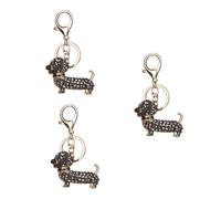 TENDYCOCO 3pcs Zinc Alloy Dachshund Keychain Crystal Rhinestones Stylish Decorative Key Ring for Handbag Car and Backpack Souvenir Pendant Black