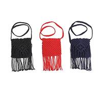 TENDYCOCO Bohemian Crochet Crossbody Bag with Fringed Design for Women Cotton Shoulder Purse Stylish Summer Beach Accessory Navy Blue
