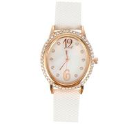 TENDYCOCO Business Watch Watch Digital Keychain h Business White Leather Strap Ladies Fashion Mirror Material: Mineral Tempered Glass Mirror Fashion Wristwatch