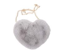 TENDYCOCO Cellphone Purse Plush Heart Shaped Crossbody Bag with Chain Cute Fluffy Shoulder Bag for Women Ladies - Light Grey