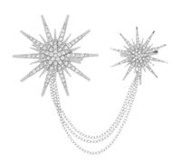 TENDYCOCO Charming Star Brooch Rhinestone Studded Silver Brooch Pin with Chain Tassel 2.2 Inch Sparkly Crystal Fashion Accessory for Women Wedding Party