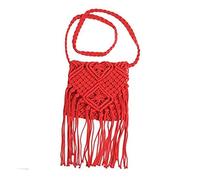 TENDYCOCO Crochet Crossbody Bag for Women Bohemian Fringed Cotton Shoulder Purse and Stylish Handbag for Summer Beach Dark Red Color