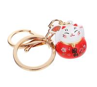 TENDYCOCO Keychain Cat Key Chain Keychain for Backpacks Keychain Car Maneki Neko Keychain Key Chains for Women Keyring Charm Decor Cat Keyring Copper Red