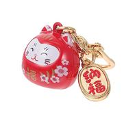 TENDYCOCO Keychain Chinese Keychain Car Key Ring Fortune Beckoning Cat Bell Buckle Keyring Japanese Cat Key Rings Cat Pendant Keychains Key Fob Ceramic Cat Keychain Alloy Red