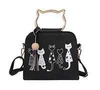 TENDYCOCO Messenger Bag Animal Printing Cat Pattern Shoulder Crossbody Bag Tote Bag with Cat Shape Handle for Women