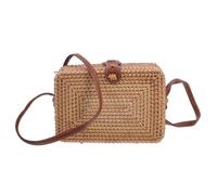 TENDYCOCO Rattan Bag Small Leather Purse Carteras Cruzadas Para Mujer Basket Beach Bag Handbag With Leather Straps Straw Beach Bags Rattan Bag With Shoulder Strap