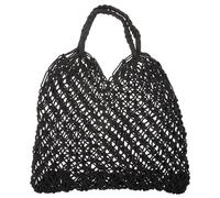 TENDYCOCO Shoulder Bag Mesh Beach Bag Woven Cotton Hollow for Women (Black)