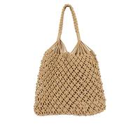 TENDYCOCO Shoulder Bag Mesh Beach Bag Woven Cotton Hollow for Women (Brown)