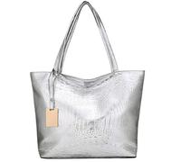 TENDYCOCO Silver Animal Print PU Leather Tote Bag, Women's Large Capacity Shoulder Bag, 40 x 10 x 30 cm, Adults, Female, Casual, Festive Fashion
