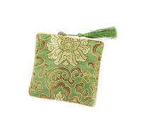 TENDYCOCO Vintage Tassel Embroidery Wallet Small Change Purse with Zipper Jewellery Pouch for Coins Cards and Small Items Chinese Auspicious Clouds Pattern Light Green 4.72 X 4.72 X 0.20In