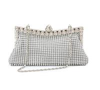 TENDYCOCO Women Evening Clutch Bag Studded Diamond Beaded Evening Party Envelope Wedding Bride Chain Bag Dinner Handbag (Silver)