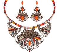 TENDYCOCO Women's Pearl Strand Necklaces Bohemian Necklace Earring Set Ethnic Choker Necklace Chunky African Statement Jewelry Sets for Women Womens Jewelry Necklaces