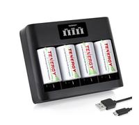 Tenergy 4 Pack Centura Lite D Size Batteries and TN486U 5-Bay Universal Battery Charger with LCD, Micro USB/Type C Input