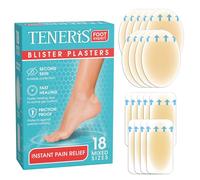 Teneris, 18 Hydrocolloid Blister Plasters - Instant Pain Relief, Waterproof & Invisible, Fast Healing, Friction-Proof - Thin & Flexible Blister Pads for Feet, Heels & Toes - 2 Mixed Sizes (18 Pack)
