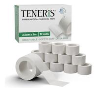 Teneris Microporous Paper Medical Tape 2.5cm x 5m - 12 Rolls Value Pack - Breathable, Hypoallergenic, Latex-Free, Gentle on Sensitive Skin, Easy to Tear - for Dressings, Bandages & First Aid Use