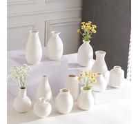 Tenforie White Bud Vases Set of 12, Small Ceramic Vase in Bulk, Mini Pottery Vases for Pampas Grass Clay Vase for Wedding Table Centerpieces Decoration Modern Boho Rustic Home Decor DIY Gift