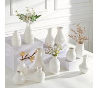 Tenforie White Bud Vases Set of 12, Small Ceramic Vase in Bulk, Mini Pottery Vases for Pampas Grass Clay Vase for Wedding Table Centerpieces Decoration Modern Boho Rustic Home Decor DIY Gift