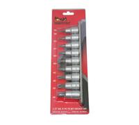Teng 1/2in Drive 9 Piece Torx Socket Bit Set on a Socket Rail T20 - T60 M1213TX