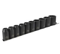 Teng Tools 9121 10-Piece 1/2" Drive Metric Impact Socket Set - Chrome Molybdenum Steel, 6-Point ANSI Sockets on Clip Rail, Durable Automotive Set 10-24mm