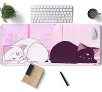 TENG DA QING Anime Desk Mat Cute Pink Kawaii Cat Large Gaming Mouse Pad XL Computer Mousepad Desktop Laptop Keyboard 31.5x11.8 in, Office Decor Exclusive Pads Girl, (XCD-77)