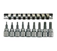Teng Tools 3/8" Square Drive 9 Piece TX Torx Chrome Bits Socket Rail Tools Set